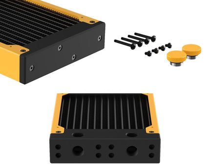 PrimoChill 120SL (30mm) EXIMO Modular Radiator, Black POM, 1x120mm, Single Fan (R-SL-BK12) Available in 20+ Colors, Assembled in USA and Custom Watercooling Loop Ready - Yellow