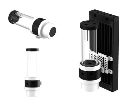 PrimoChill 150mm SXT Reservoir/D5 Pump - POM Black - 300ml Capacity Tube, Includes Full Mounting System, Available in 20+ Custom Colors