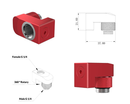 PrimoChill Male to Female G 1/4in. Supported Offset Rotary Fitting - Candy Red