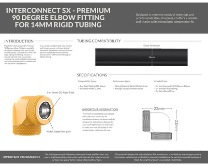 PrimoChill InterConnect SX Premium 90 Degree Elbow Adapter Fitting for 14MM Rigid Tubing (FA-9014) - Yellow