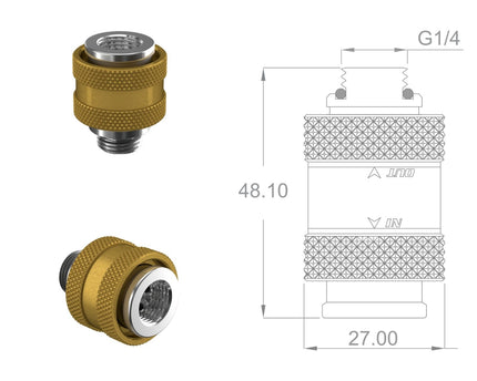 PrimoChill Male to Female G 1/4 SX Mini Pull Drain Valve - Gold