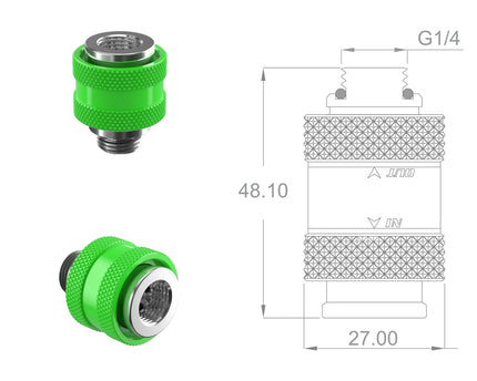 PrimoChill Male to Female G 1/4 SX Mini Pull Drain Valve - UV Green