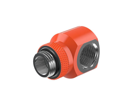 PrimoChill InterConnectSX Flat 90 Degree Rotary Fitting (FAF90) – Enhanced PC Cooling with Sleek Aesthetics - Available in 20+ Colors, Custom Watercooling Loop Ready - UV Orange