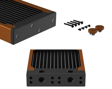 PrimoChill 120SL (30mm) EXIMO Modular Radiator, Black POM, 1x120mm, Single Fan (R-SL-BK12) Available in 20+ Colors, Assembled in USA and Custom Watercooling Loop Ready - Copper