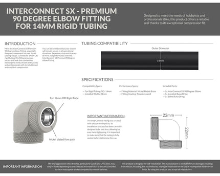 PrimoChill InterConnect SX Premium 90 Degree Elbow Adapter Fitting for 14MM Rigid Tubing (FA-9014) - TX Matte Silver