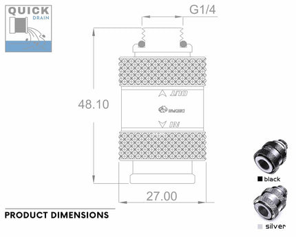 Bykski G1/4 Male to Female Pull Drain Valve (CC-HP-X-V4) - Silver