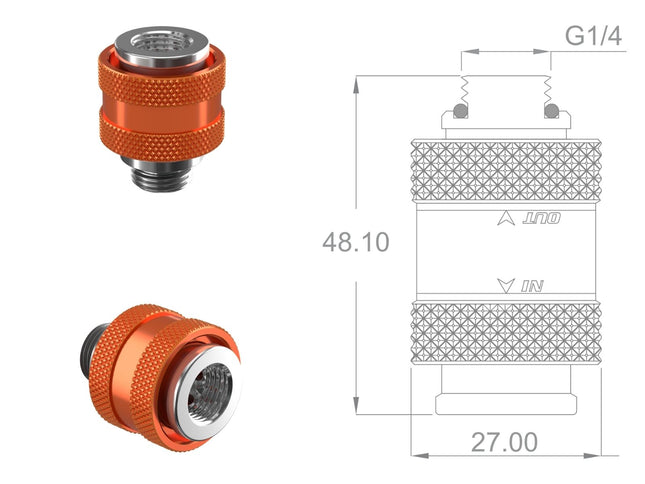 PrimoChill Male to Female G 1/4 SX Mini Pull Drain Valve - Candy Copper