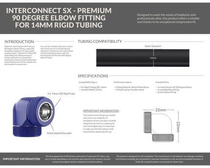 PrimoChill InterConnect SX Premium 90 Degree Elbow Adapter Fitting for 14MM Rigid Tubing (FA-9014) - True Blue