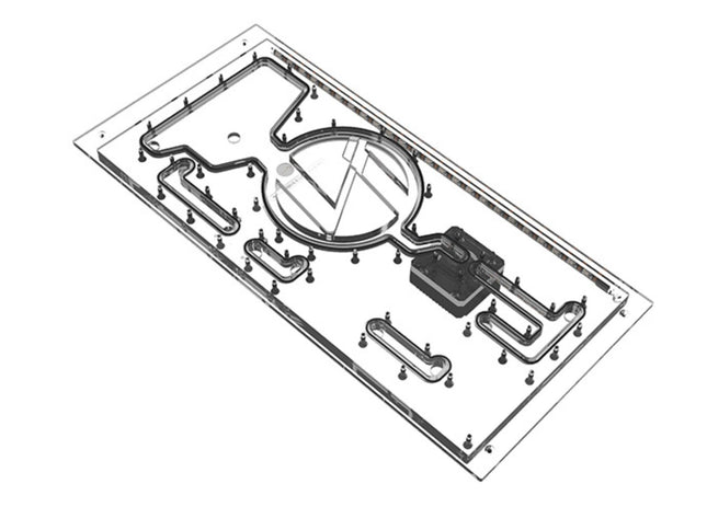 Bykski Distro Plate For LIAN LI O11 DYNAMIC EVO XL (Front Mount) - PMMA w/ 5v Addressable RGB(RBW) (RGV-LAN-O11EVOXL-LI-P) - DDC Pump With Armor