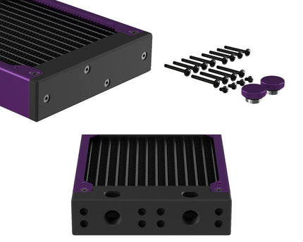 PrimoChill 360SL (30mm) EXIMO Modular Radiator, Black POM, 3x120mm, Triple Fan (R-SL-BK36) Available in 20+ Colors, Assembled in USA and Custom Watercooling Loop Ready - Candy Purple