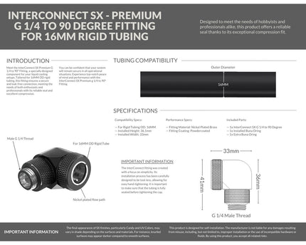 PrimoChill InterConnect SX Premium G1/4 to 90 Degree Adapter Fitting For 16MM Rigid Tubing (FA-G9016) - Satin Black