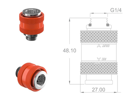 PrimoChill Male to Female G 1/4 SX Mini Pull Drain Valve - UV Orange