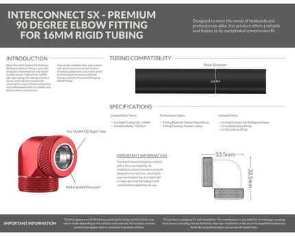 PrimoChill InterConnect SX Premium 90 Degree Elbow Adapter Fitting For 16MM Rigid Tubing (FA-9016) - Candy Red