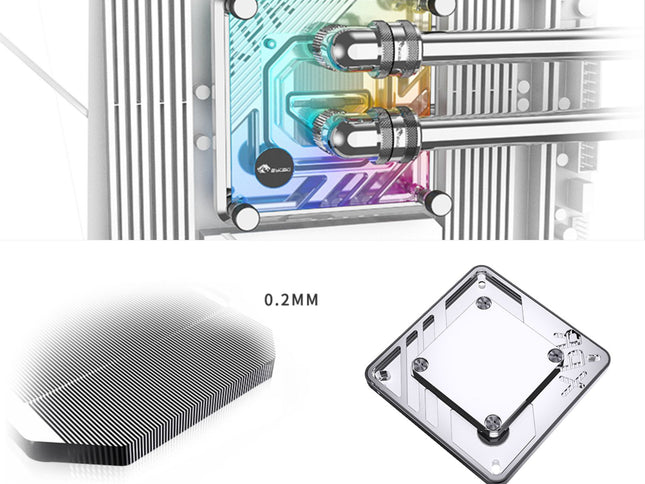 Bykski CPU-XPR-MK-I-V5 High-Efficiency CPU Water Cooling Block - Featuring High Flow Optimized 0.2mm Fins -  Full PMMA Mounting w/ 5v Addressable RGB - for Intel LGA 1200/1700 - 115x - 2011/2066 - Silver