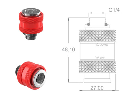 PrimoChill Male to Female G 1/4 SX Mini Pull Drain Valve - UV Red