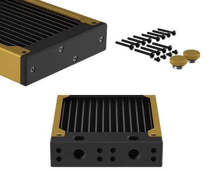 PrimoChill 360SL (30mm) EXIMO Modular Radiator, Black POM, 3x120mm, Triple Fan (R-SL-BK36) Available in 20+ Colors, Assembled in USA and Custom Watercooling Loop Ready - Gold