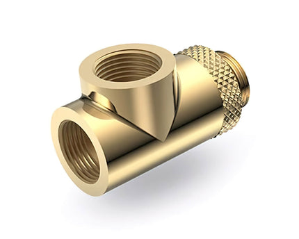 Bykski G 1/4in. Male to Dual Female 90 Degree Rotary T Adapter Fitting (CC-TE3DTSO-X-V2) - Gold