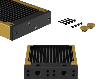 PrimoChill 120SL (30mm) EXIMO Modular Radiator, Black POM, 1x120mm, Single Fan (R-SL-BK12) Available in 20+ Colors, Assembled in USA and Custom Watercooling Loop Ready - Gold