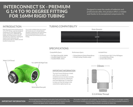 PrimoChill InterConnect SX Premium G1/4 to 90 Degree Adapter Fitting For 16MM Rigid Tubing (FA-G9016) - Toxic Candy