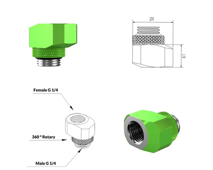 PrimoChill InterConnect SX Male to Female G 1/4in. Offset Full Rotary Fitting - Toxic Candy