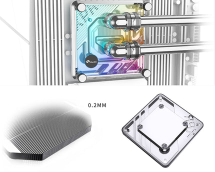 Bykski CPU-XPR-MK-M-V5 High-Efficiency CPU Water Cooling Block - Featuring High Flow Optimized 0.2mm Fins -  Full PMMA Mounting w/ 5v Addressable RGB - for AMD Ryzen 3/5/7/9 (AM4/AM5) - Silver