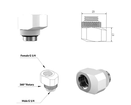 PrimoChill InterConnect SX Male to Female G 1/4in. Offset Full Rotary Fitting - Sky White