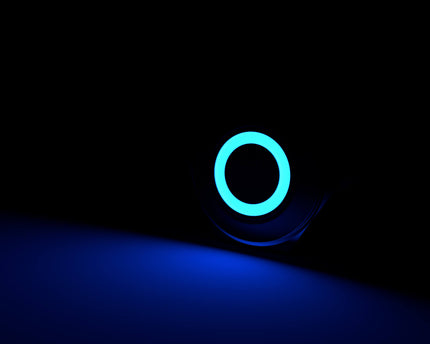 PrimoChill Silver Aluminum Momentary Vandal Switch -16mm - Ring Illumination - Blue LED - Blue LED Ring