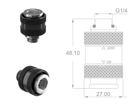 PrimoChill Male to Female G 1/4 SX Mini Pull Drain Valve - Satin Black