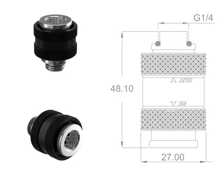 PrimoChill Male to Female G 1/4 SX Mini Pull Drain Valve - TX Matte Black