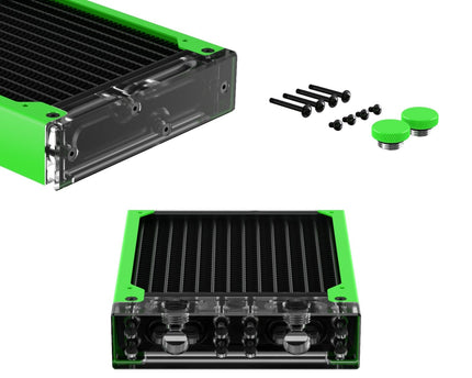 PrimoChill 120SL (30mm) EXIMO Modular Radiator, Clear Acrylic, 1x120mm, Single Fan (R-SL-A12) Available in 20+ Colors, Assembled in USA and Custom Watercooling Loop Ready - UV Green