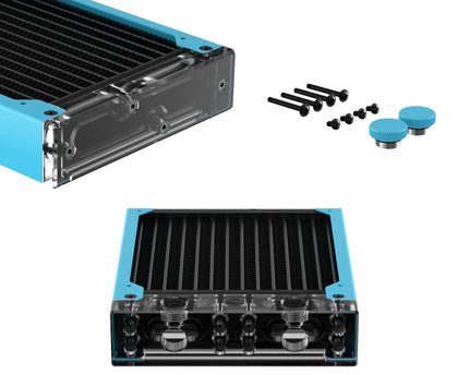 PrimoChill 120SL (30mm) EXIMO Modular Radiator, Clear Acrylic, 1x120mm, Single Fan (R-SL-A12) Available in 20+ Colors, Assembled in USA and Custom Watercooling Loop Ready - Sky Blue