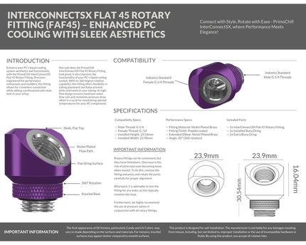 BSTOCK:PrimoChill InterConnectSX Flat 45 Degree Rotary Fitting (FAF45) – Candy Purple