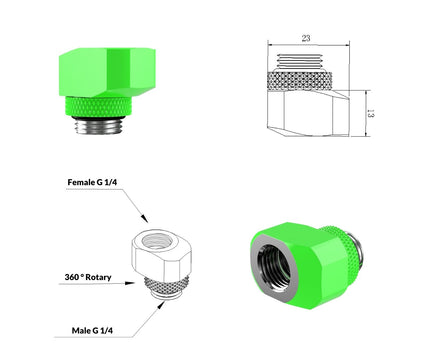 PrimoChill InterConnect SX Male to Female G 1/4in. Offset Full Rotary Fitting - UV Green