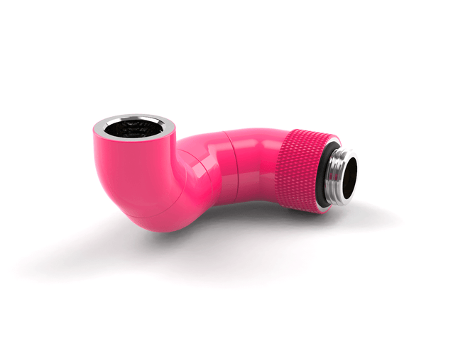 BSTOCK: PrimoChill Male to Female G 1/4 180 Degree Triple Rotary Elbow Fitting - UV Pink